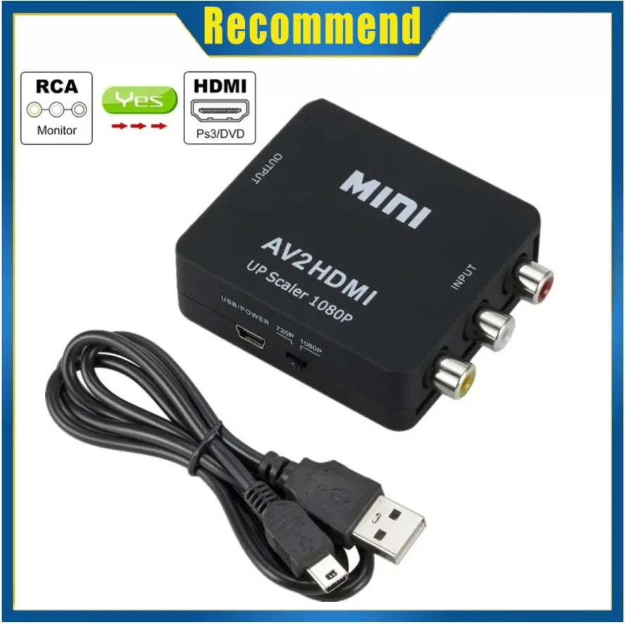 RCA naar HDMI-converter met USB-kabel 1080P AV naar HDMI-adapter AV2HDMI AV/CVSB naar HDMI-compatibele AV naar HDMI-schakelaar HD-MI-adapter