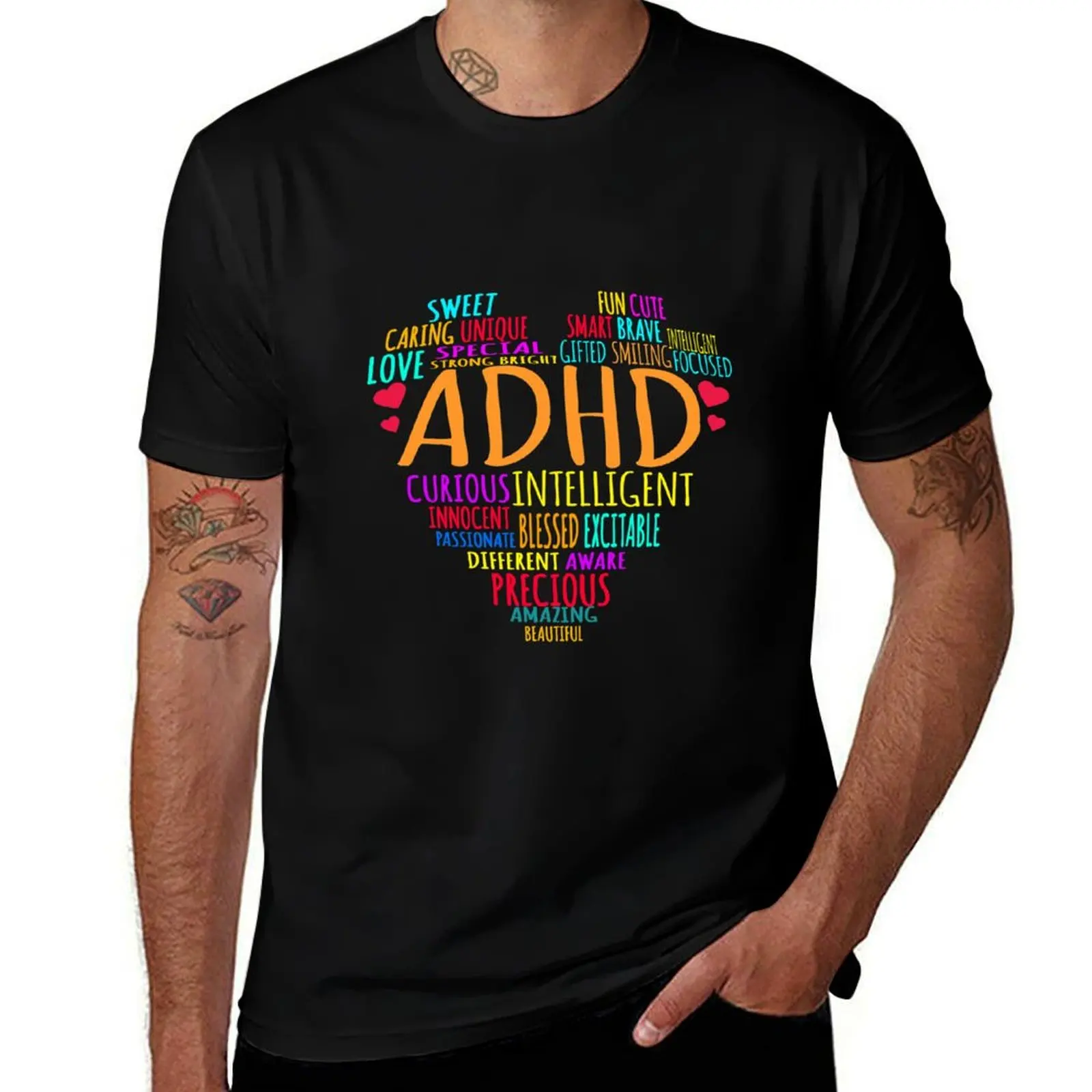 ADHD Awareness Support ADD Attention Disorder Love Heart Mom Dad Gifts T-Shirt Dry Fit Running Short Sleeve Top