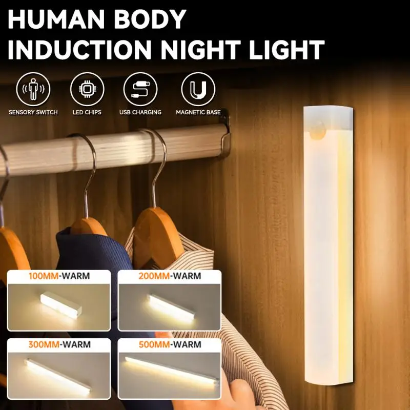 Motion Sensor Night Light Wireless LED Light USB Rechargeable PIR Motion Sensor LED Night Light Dimmable Home Kitchen Bedroom