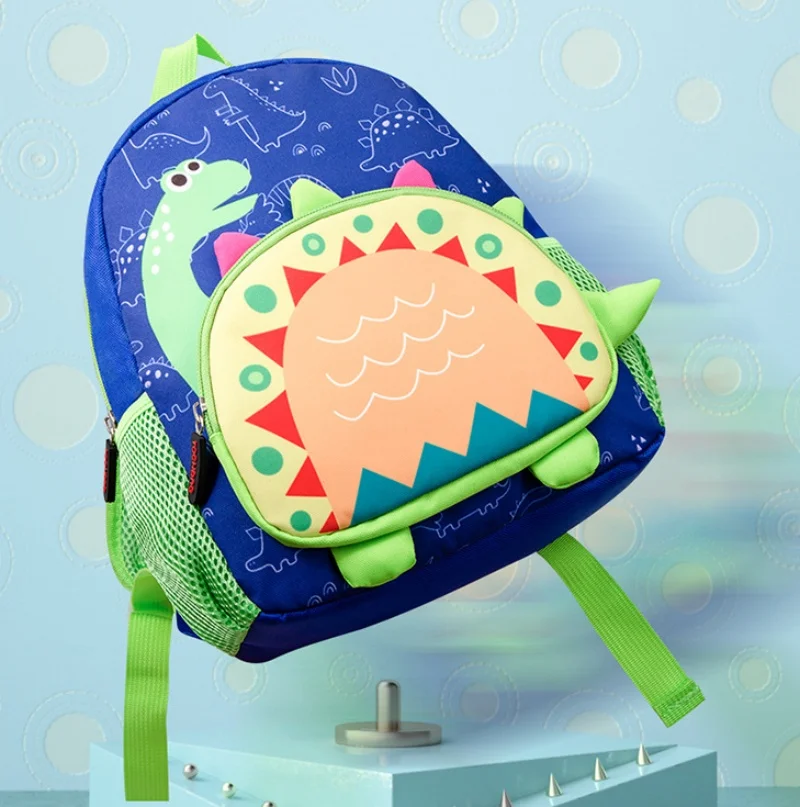 Mochila escolar con nombre personalizado para niños, impermeable, azul, verde, dinosaurio 3D, cierre de cremallera