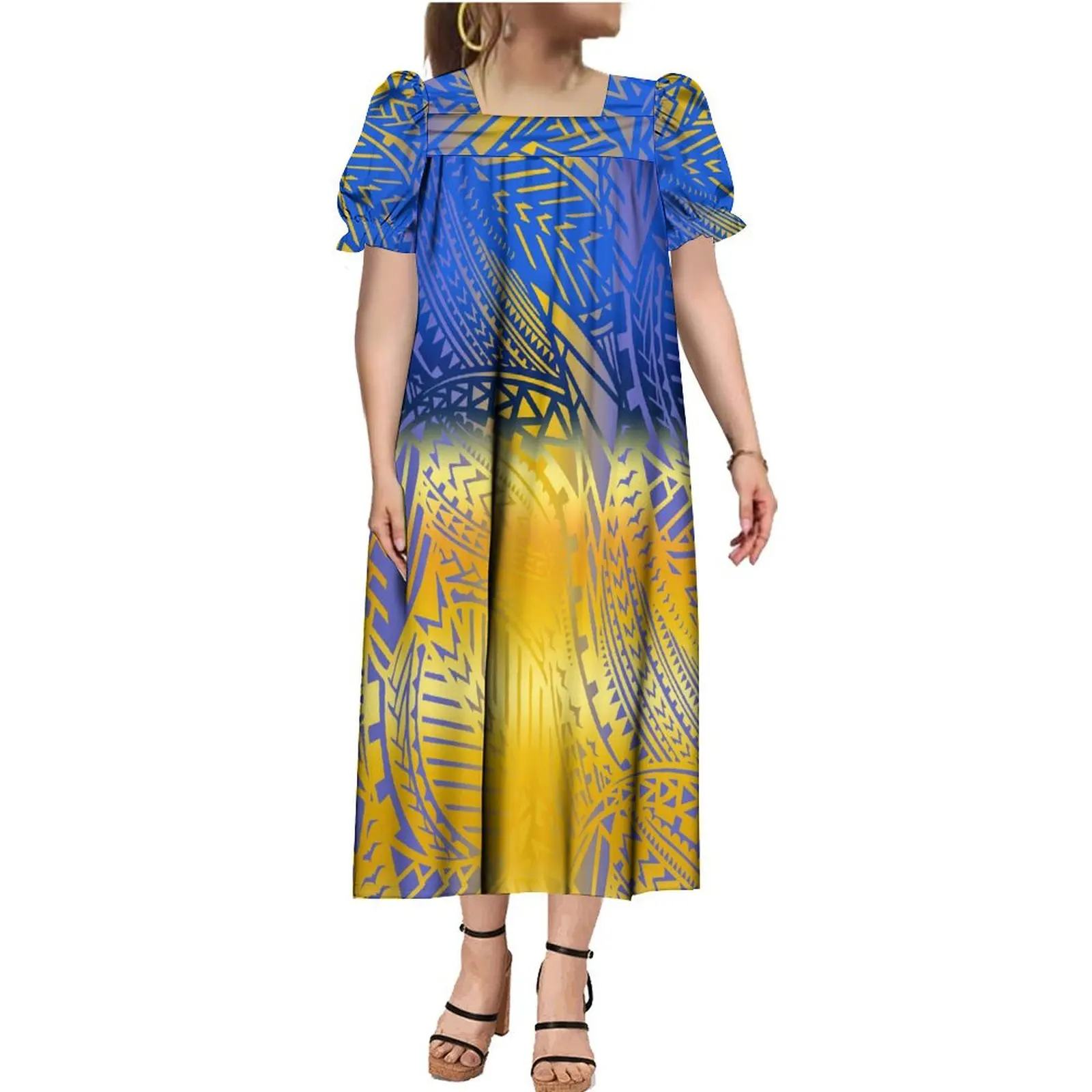 Hawaii Damen bedrucktes Kleid angepasst Mumu Samoa Herren hemd Komfort lässig polynesische Paare Outfit Match