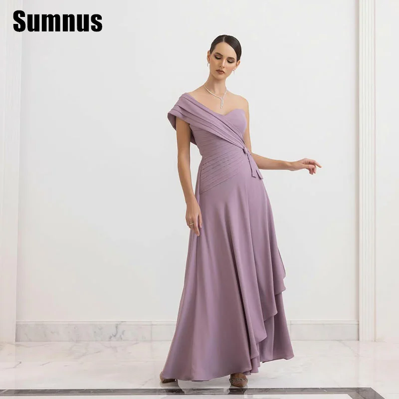 

SUMNUS Elegant Purple A-Line Bridesmaid Dresses One Shoulder Sweetheart Floor-Length Sleeveless Wedding Occasion Gown Customized