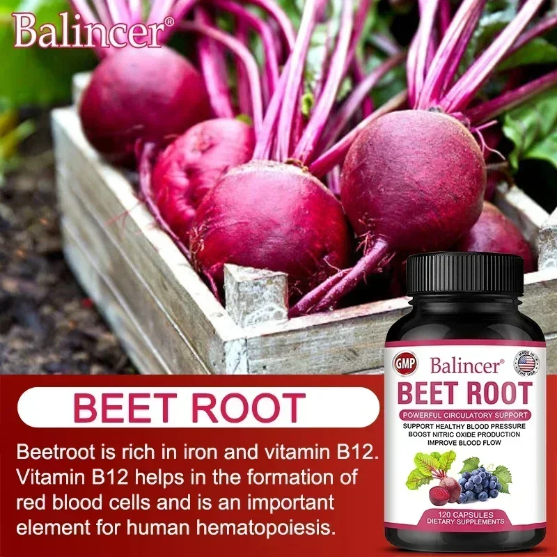 Beetroot Capsules Organic Beetroot Powder Extract + Black Pepper Nitric Oxide Production Blood Circulation Blood Pressure Health