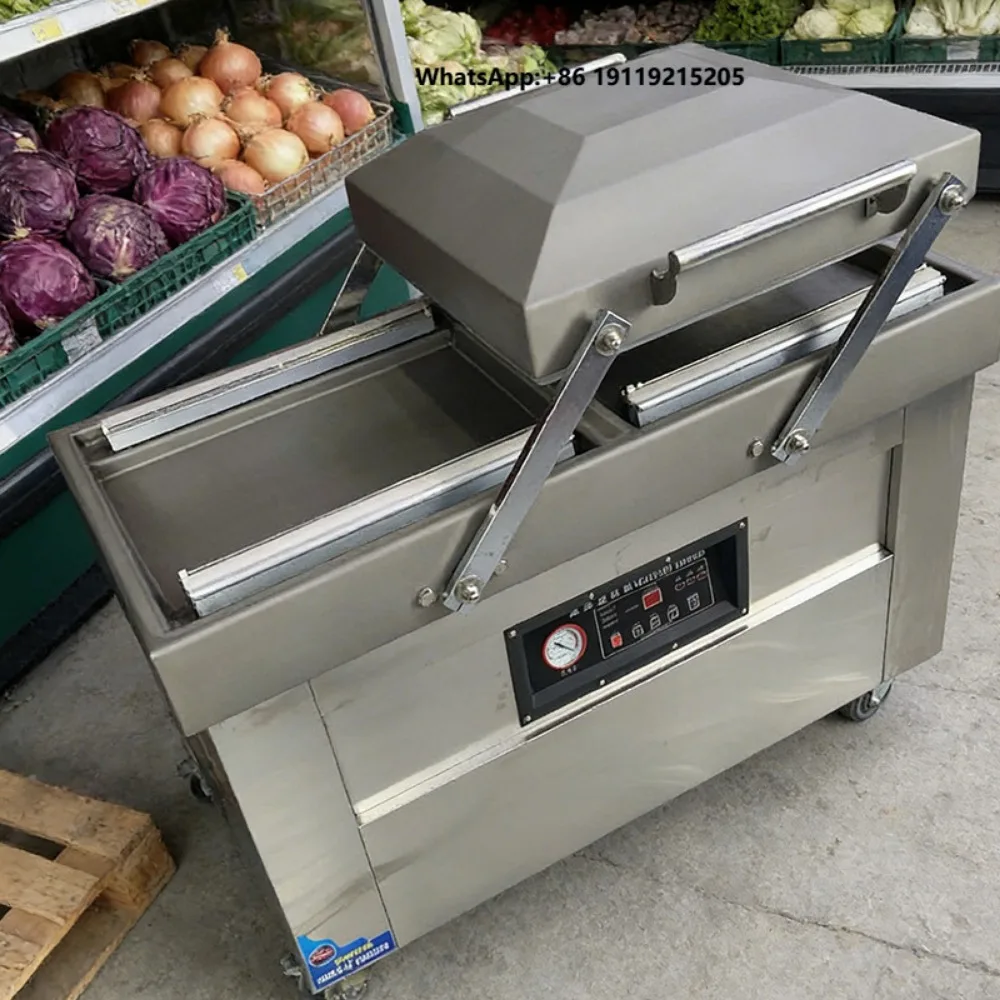 700PD 304 Stainless Steel Double Chamber Vacuum Sealer, Industrial Packing Machine for Supermarkets & Food Process