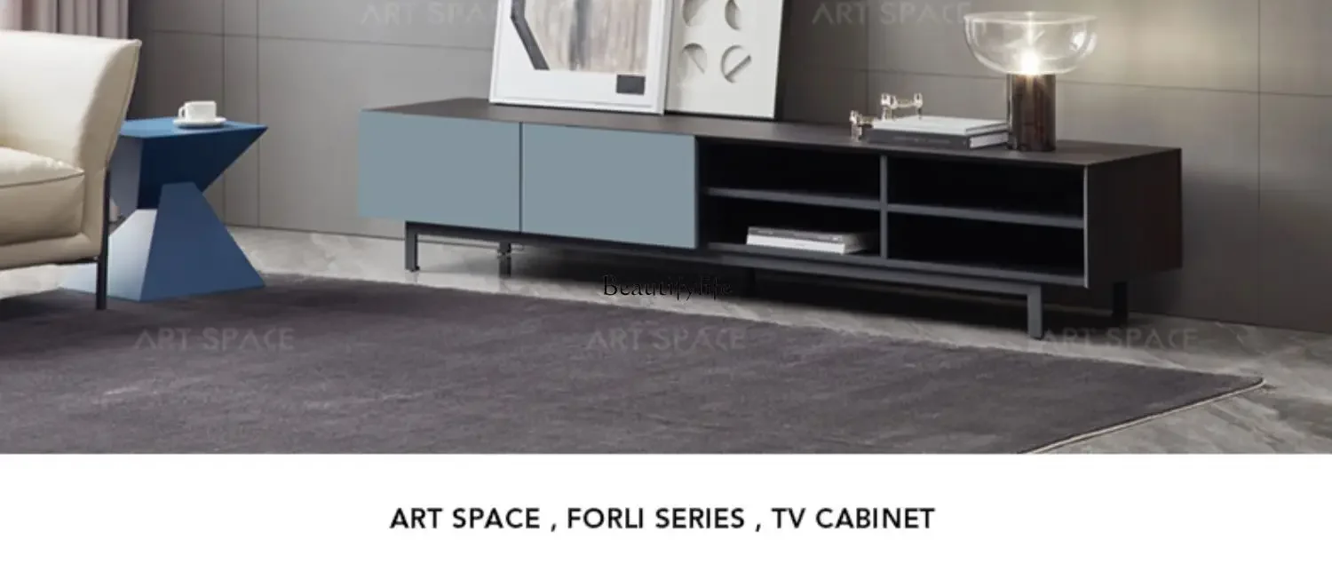 Italian modern living room gray paint TV cabinet minimalist smoked solid wood floor cabinet