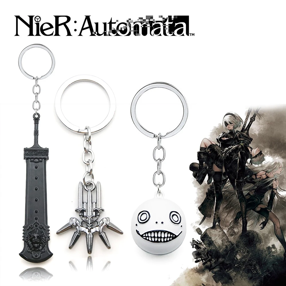 Game NieR Automata 2B Beastlord Sword Keychain YoRHa No. 2 Type B Silicone Solid Big Face Ball Pendant Keyring For Men Women