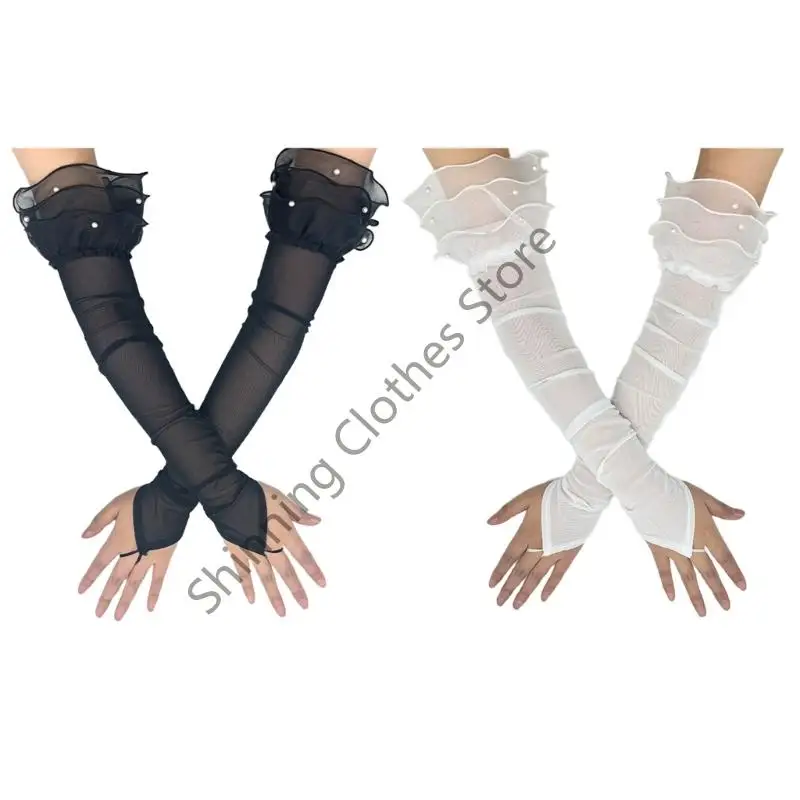 

M68A Elegant Long Fingerless Gloves Arm Sleeves for Women 1920s Theme Event Costume
