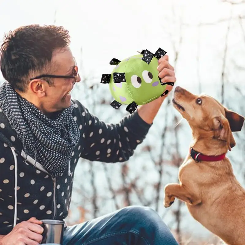 Dog Toy Soccer Ball Squeak Plush Aggressive Chewing Dog Balls With Straps Aggressive Pets Interactive Ball For Large Dog Puppy