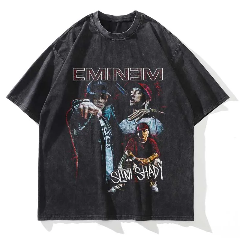 Summer Men Women Vintage Washed T Shirt Summer Eminem Graphic Printed Short Sleeve Oversized Casual Fashion Crew Neck T Shirt