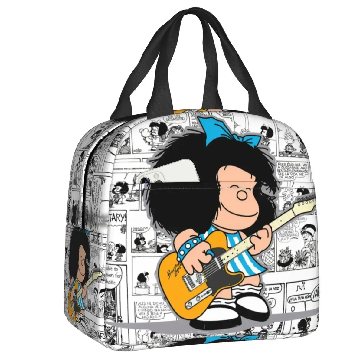 Mafalda Quino Cartoon World Sacos de almoço isolados, refrigerador térmico reutilizável, lancheira para mulheres, Camping, Viagem, Anime engraçado,