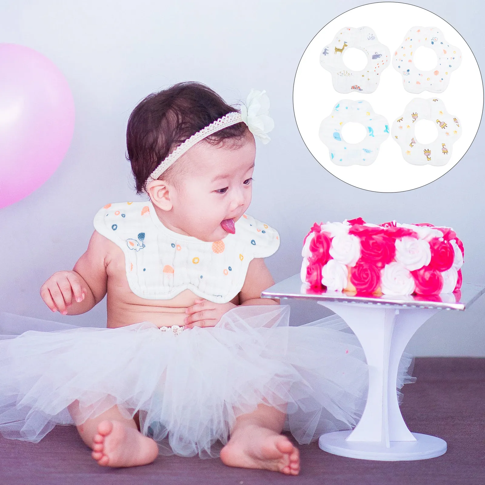 

4pcs Baby Cotton Bibs 8 Layers Drooling Saliva Towel Newborn Teething Toddler Lightweight Breathable Comfortable Infant