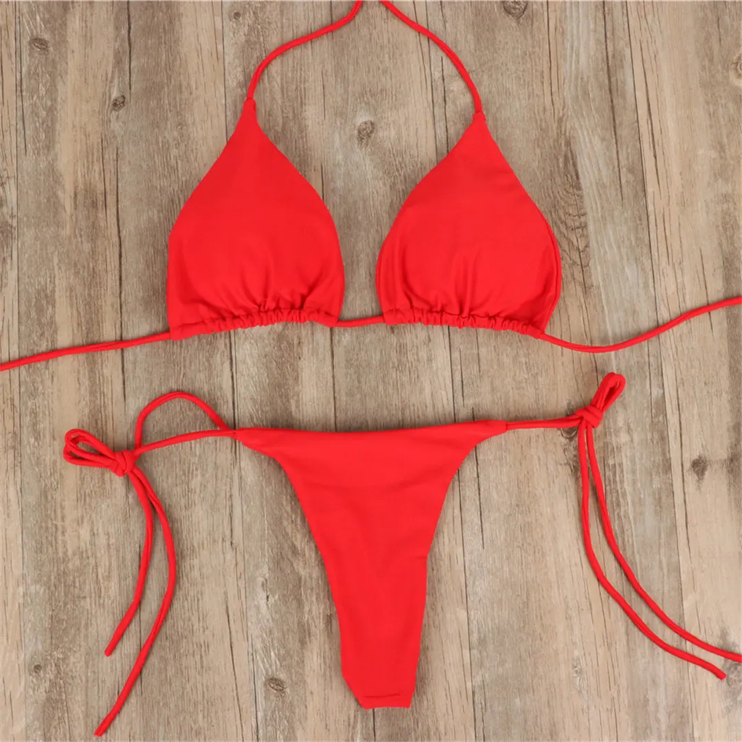Neuer sexy gepolsterter Neckholder-Bikini Damen-Badeanzug zweiteiliger Bikini-Set mit Tanga-Badehose Badeanzug für Damen V2478B – Detail 34