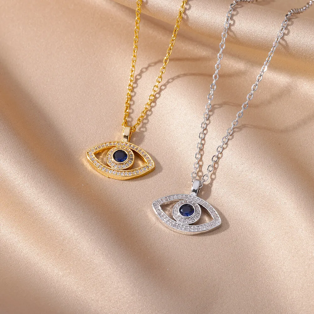 Zircon Evil Eye Pendant Necklaces For Women Stainless Steel Gold Color Necklace 2024 Trend Aesthetic Lucky Turkish Jewerly Gift