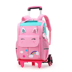 School Trolley Backpack 14 Inch Trolley Backpacks with 6 Wheels for Girls Detachable Elementary Wheeled Backpack for School