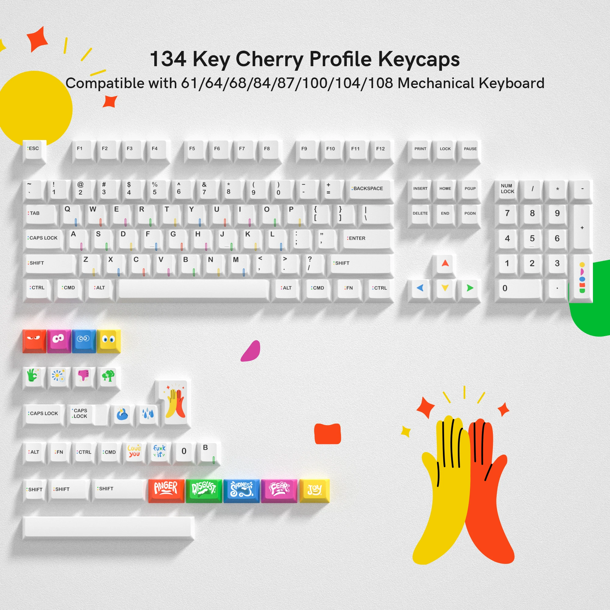 134 Keys Cherry Profile Custom Cute Emotion Keycaps Retro Dye Sublimation PBT Keycaps for Cherry MX Switches Mechanical Keyboard