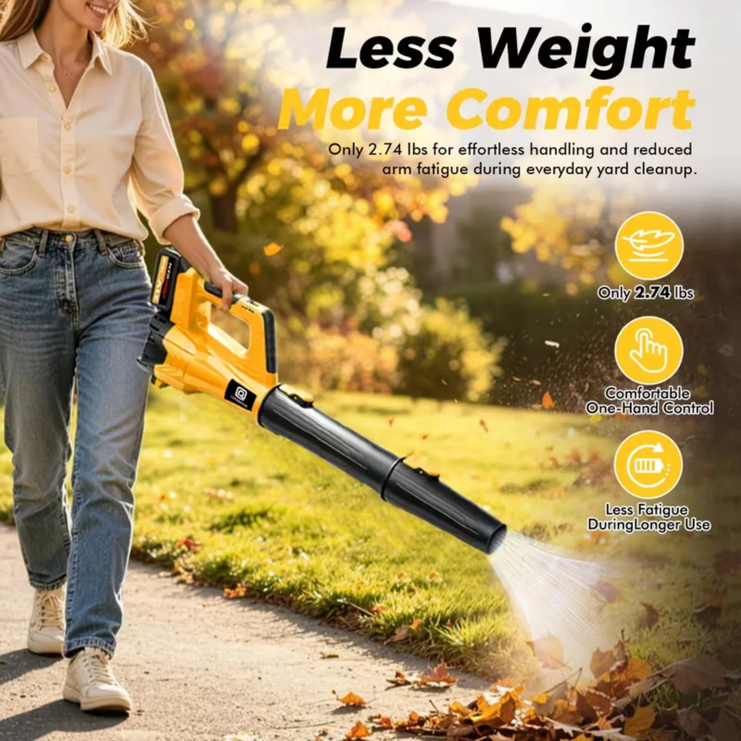 High-Power Cordless Leaf Blower–Includes 21V Battery (1 or 2) & Fast Charger 650 CFM / 180 MPH Variable Speed ​​Control & Extended Nozzle Ergonomic Non-Slip Handle & Lightweight Design For Lawns, Yards, and Snow