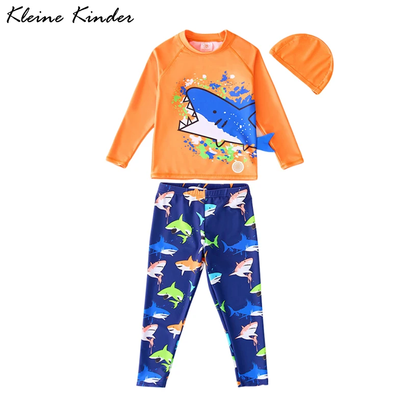 

Swimsuit Kids Shark Print Long Sleeve Swimwear for Boys Rash Guard Swimming Pants Set UPF50 Anti UV Children's Bathing Suit