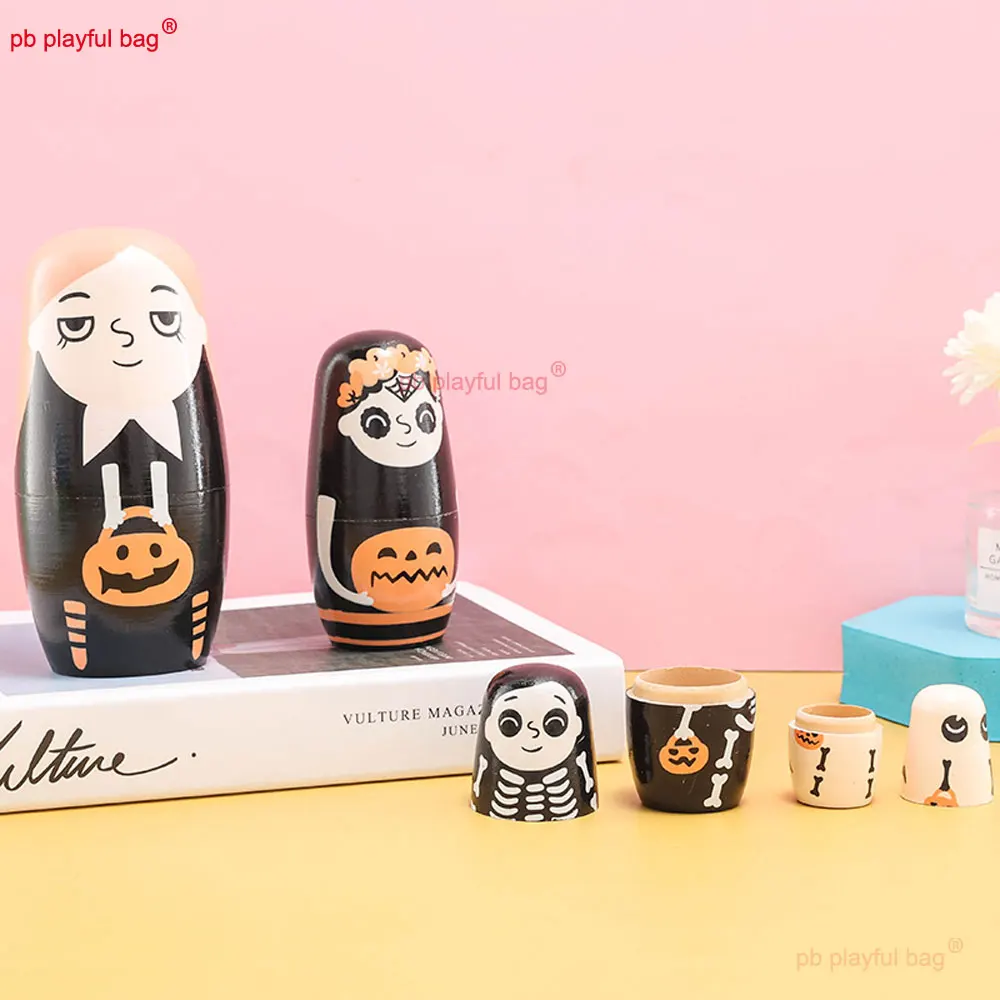 5 unids/set de madera rusa anidación decoración del hogar calabaza de Halloween chica Festival regalo muñecas apilables niños DIY juguetes HG380
