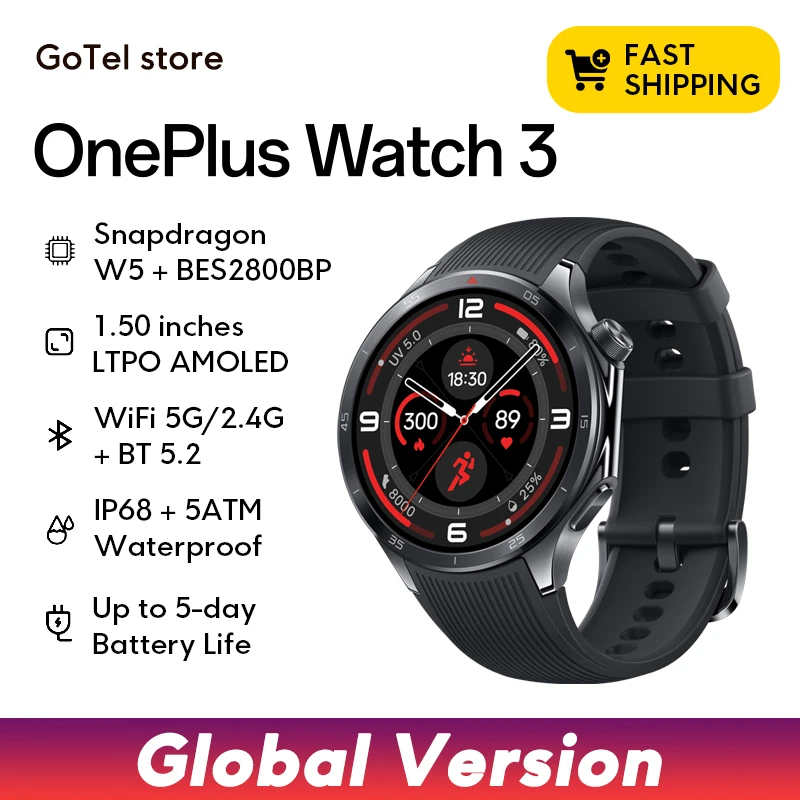 【Brand+】Global Version OnePlus Watch 3 Smart Watch 1.50inches LTPO  AMOLED Display Snapdragon W5 Processor Dual Frequency GPS