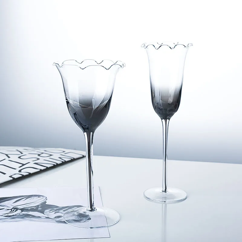 

Creative light luxury stiff inner silk soot petal goblet primary color crystal glass red wine glass premium champagne glass
