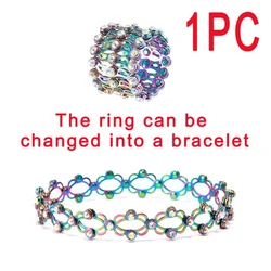 2-in-1 Magic Retractable Ring Bracelet Creative Stretchable Rhinestone Twist Folding Adjustable Jewelry Women Men Hip-hop Gifts