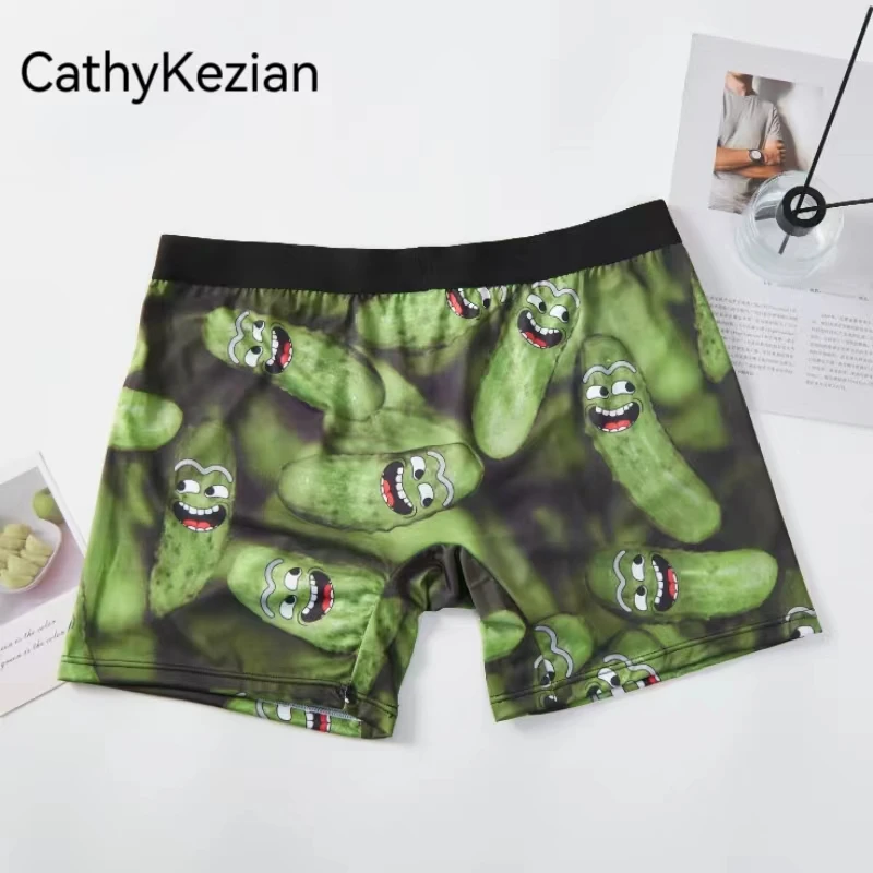 Men Sports Boxers Underwear Underpants Sport Green M L XL Cartoon Print Breathable Ventilate Fashion Fitness Casual