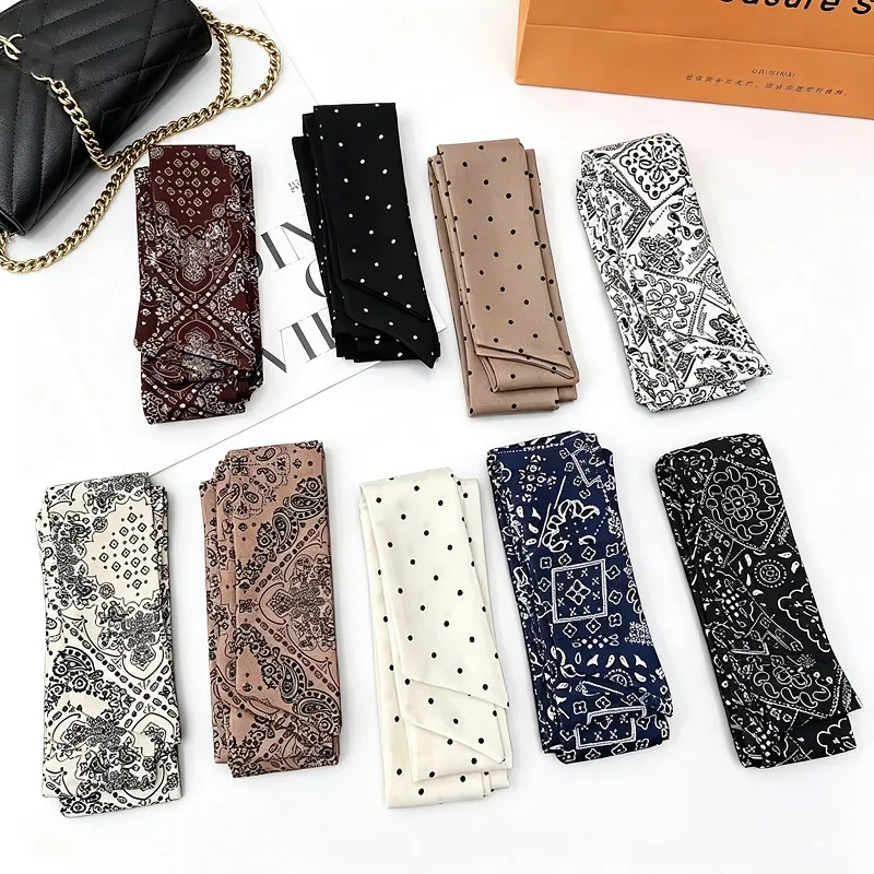 Polka Dot Ribbon Scarf Narrow Thin for Hair Headband Bag Wrap Neck Scarf Blouse Shirt Spring Summer Lightweight Multicolor Soft