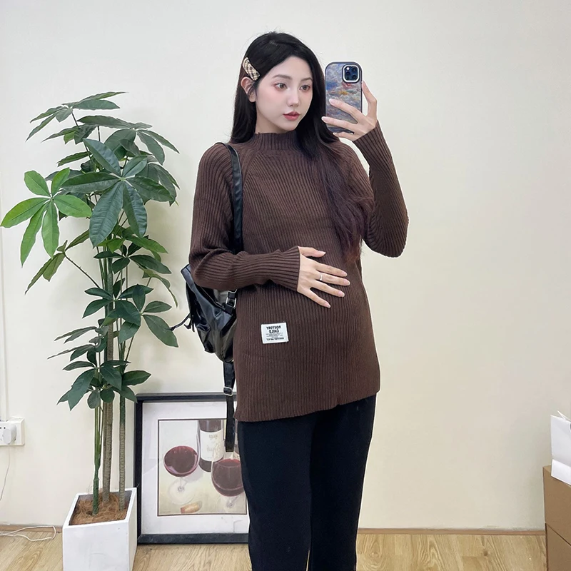 Autumn and Winter Maternity Sweaters Fashion Solid Color Tops Loose Shirt Long Sleeve Pregnant Woman Knitting Pullovers Coats