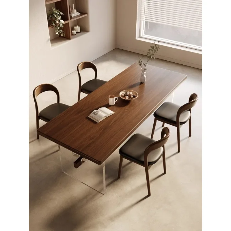 Walnut dining table small apartment household log rectangular acrylic suspended solid wood computer desk