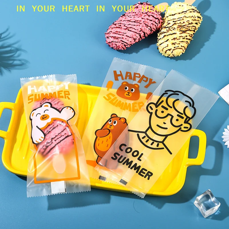 【X】For Candy Food Grade Packing Bag 100Pcs Disposable Ice Popsicles Bags Thick  Pops Handmade Ice Cream Plastic Wrappers