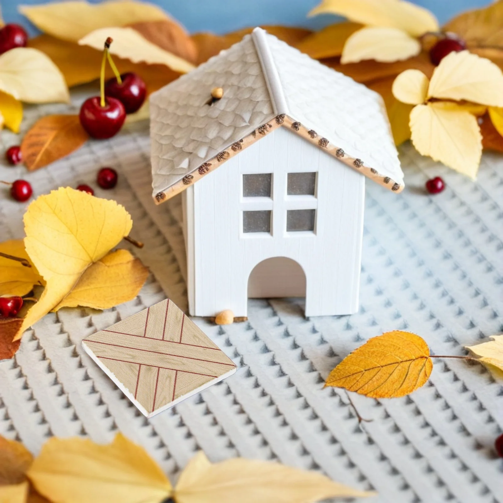 

20Pcs Miniature Dollhouse Decor Floor Tiles Realistic Wood Grain and Tile Print Versatile for Kitchen Living Room