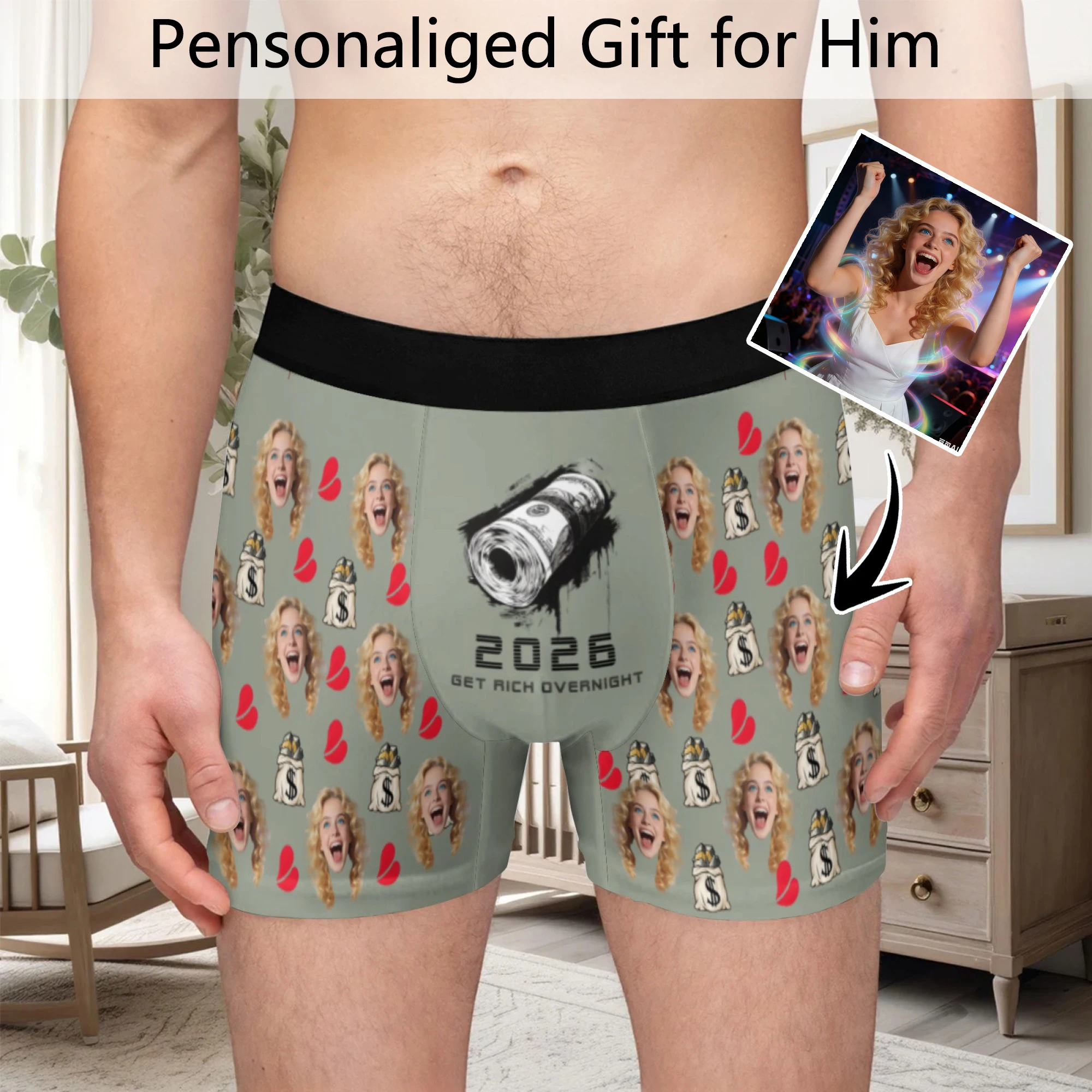 Personalized facial photo DIY customization flat underwear customization men's Valentine's Day gift for husband gift for father