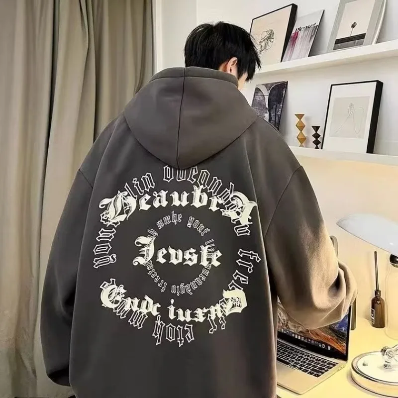Sudadera con capucha Y2k con estampado de letras coreanas para hombre, chaqueta con capucha holgada de talla grande de Hip-hop americano para otoño