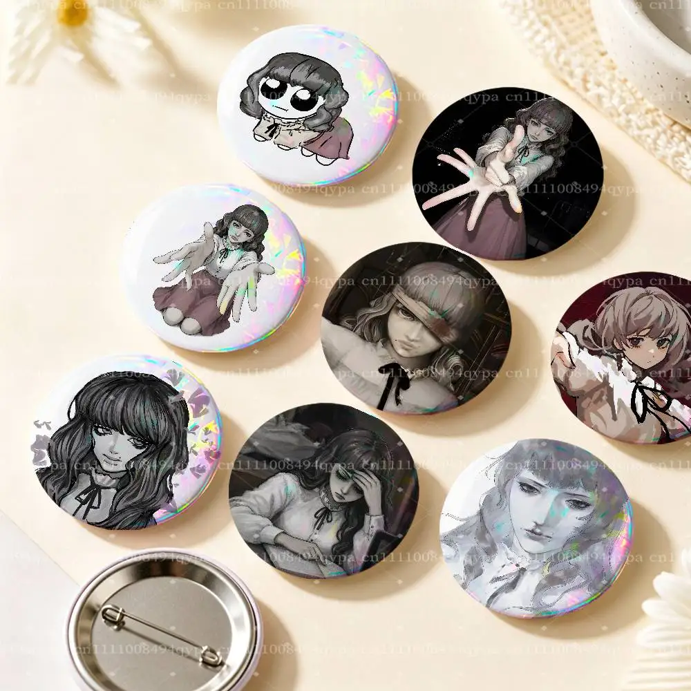 F-Fear&Hunger Marina Button Supplies Round Badge Pins Clothes Decor Metal Pin Back Cover Metal Cover Laser Film