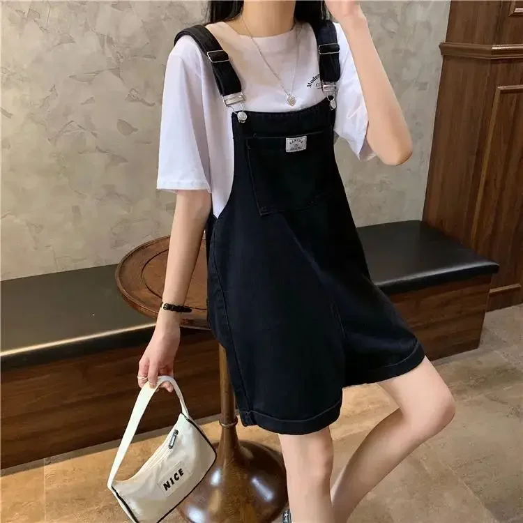 3 Color Strap Pants for Female Students Korean Version Loose Fitting Age Reducing Casual Wide Leg Denim Shorts for Women Summer