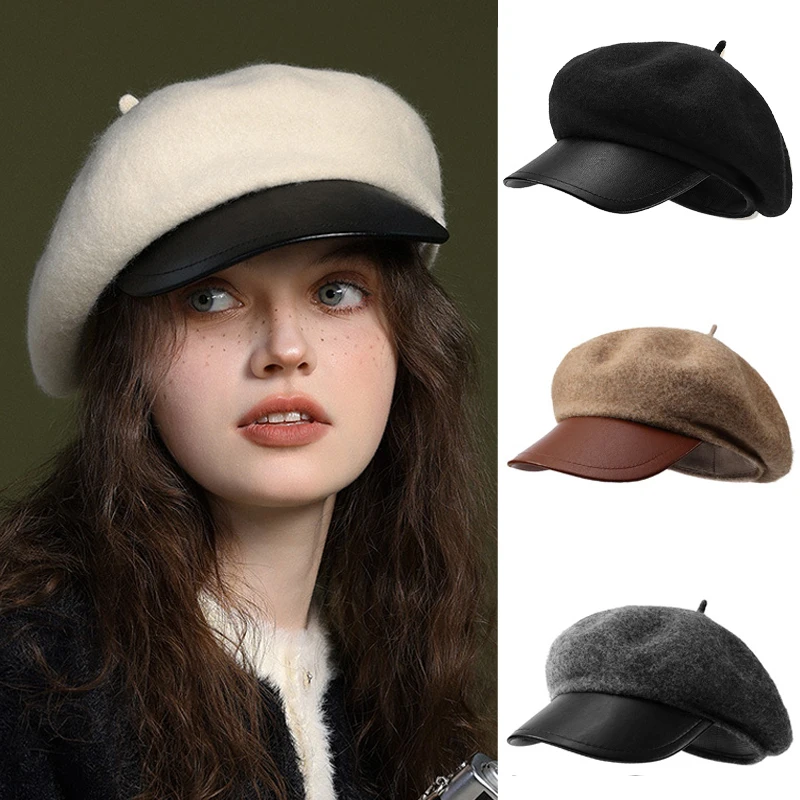 

Retro Wool Berets for Women Autumn Winter Warm Windproof Thickened Beret Cap Painter Hat Japanese Versatile Vintage Newsboy Hats