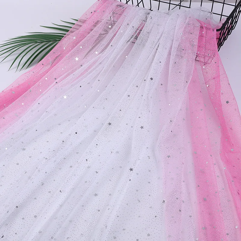 Gradient Starry Sky Mesh Fabric Dreamy Star Moon Yarn Sequin Mesh Fabric Wedding Decoration Mesh Fabric Children's Wear Fabric