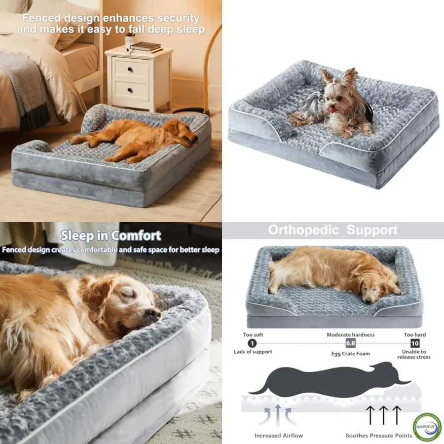 

Dog Beds for Large Sized Dogs, Washable Orthopedic Dog Couch Sofa Bed with Waterproof Lining Non-Skid Bottom for Pet Sleeping