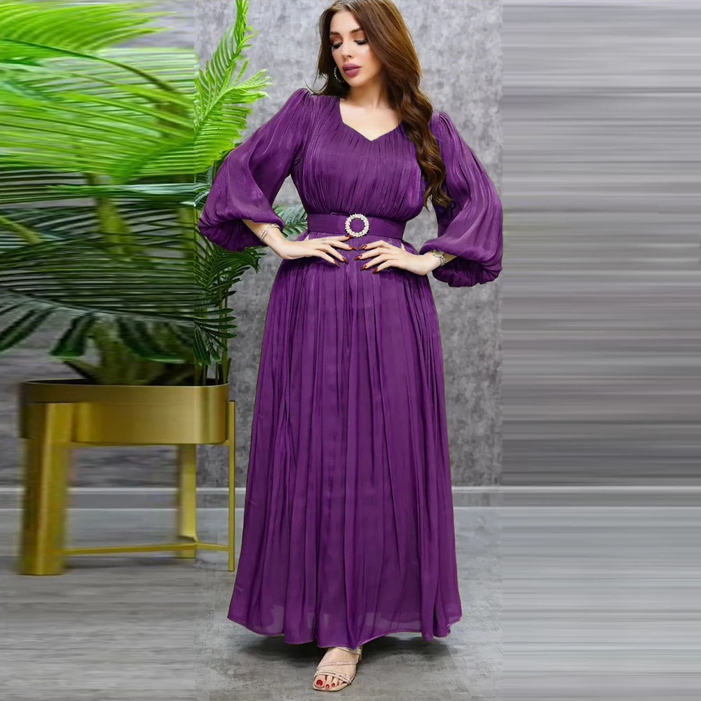 2024 New Purple Blue Elegant Evening Party Long Dresses For Women With Sleeves Formal Occasions Chic Luxury Dubai Holiday Robe