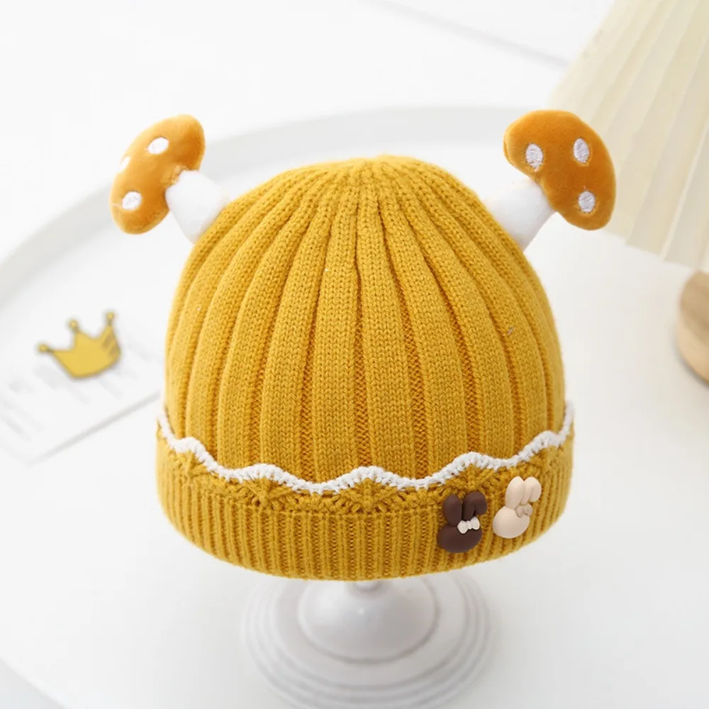 New Thickened Bonnet Caps Winter Warm Knitted Pullover Hat Cute Mushroom Newborn Neck Warmer Outdoor