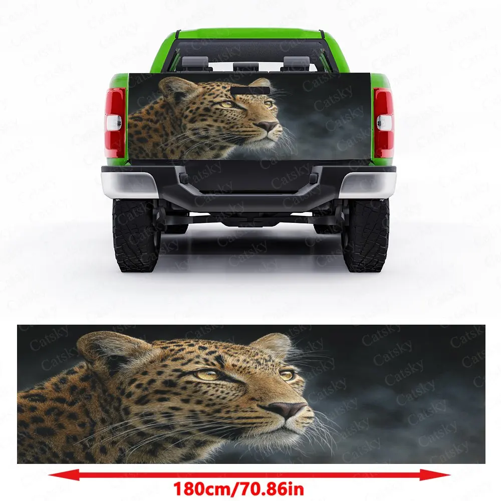 Dynamic Leopard Detail Car Pickup Truck Tailgate Sticker, Waterproof Self-Adhesive PVC Graphics Decals Auto Accessories Gift