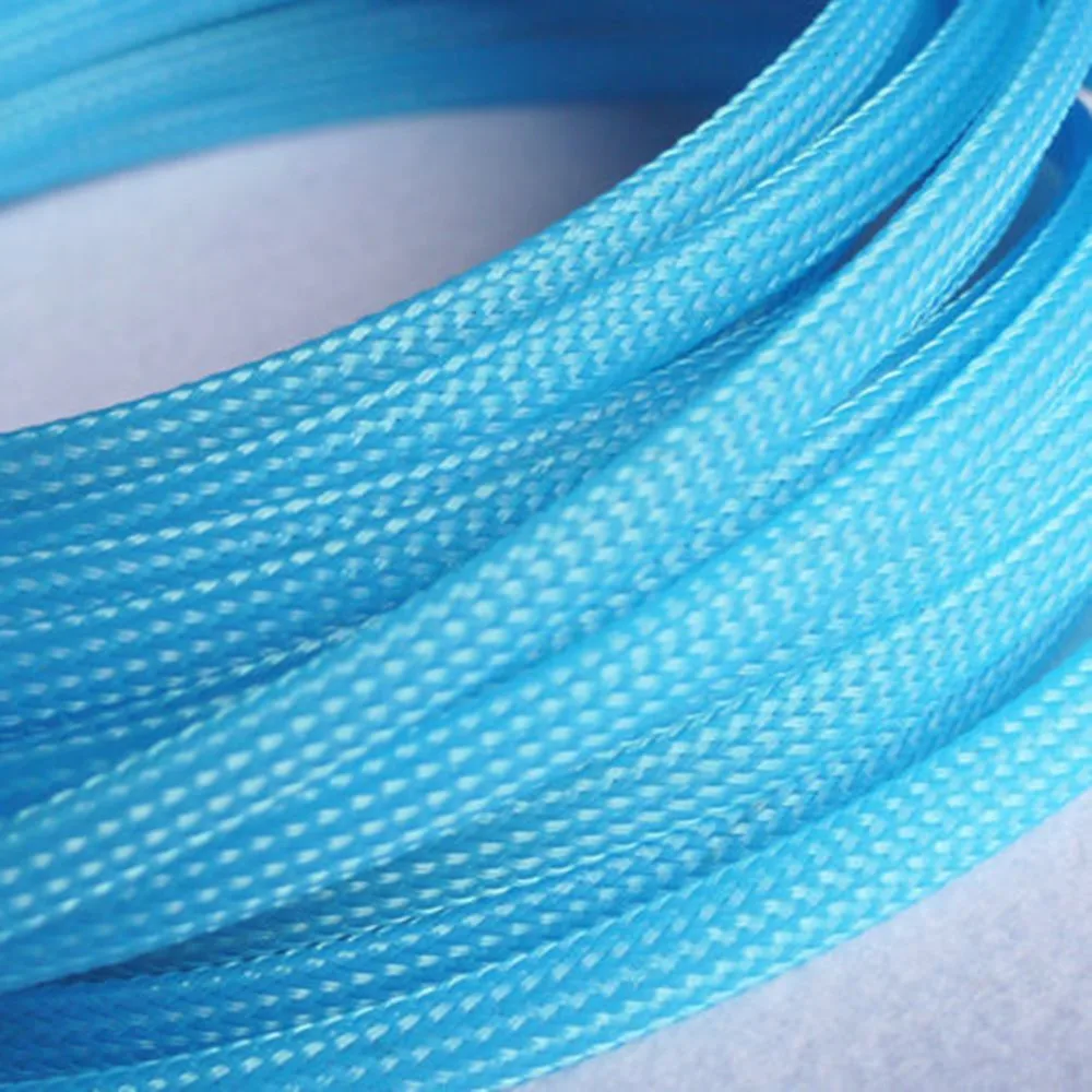 Sky Blue Insulated Braid Sleeving Tight PET Wire Expandable Cable Sleeve Flame-retardant nylon braided mesh tube
