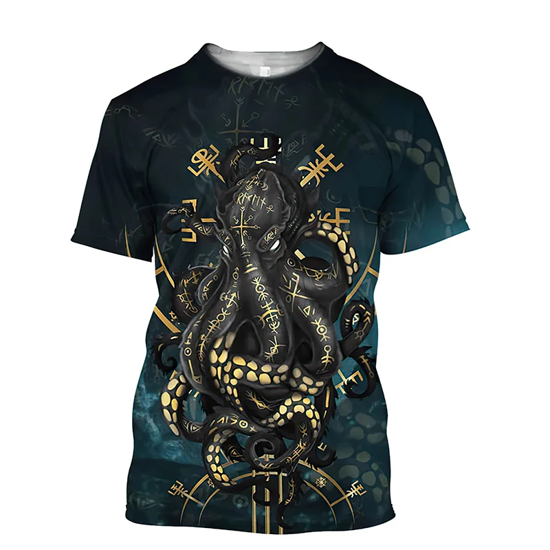 Fashionable Octopus Pictures For Men\'s T-Shirts Trend Digital Printing Casual Round Neck Short Sleeved Tops