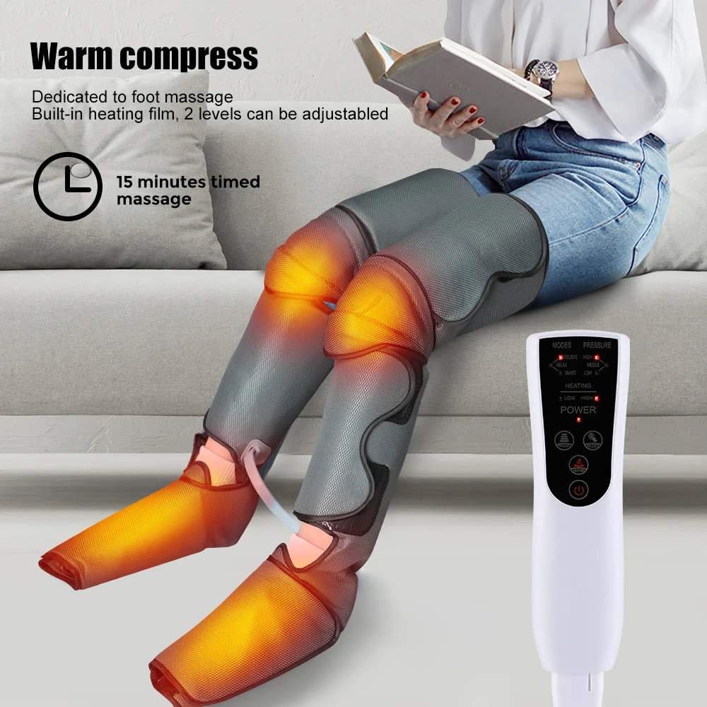 1 Pair Electric Air Wave Leg Massager 360°Air Pressure Hot Compression Foot Calf Massager For Blood Circulation Relax Muscle