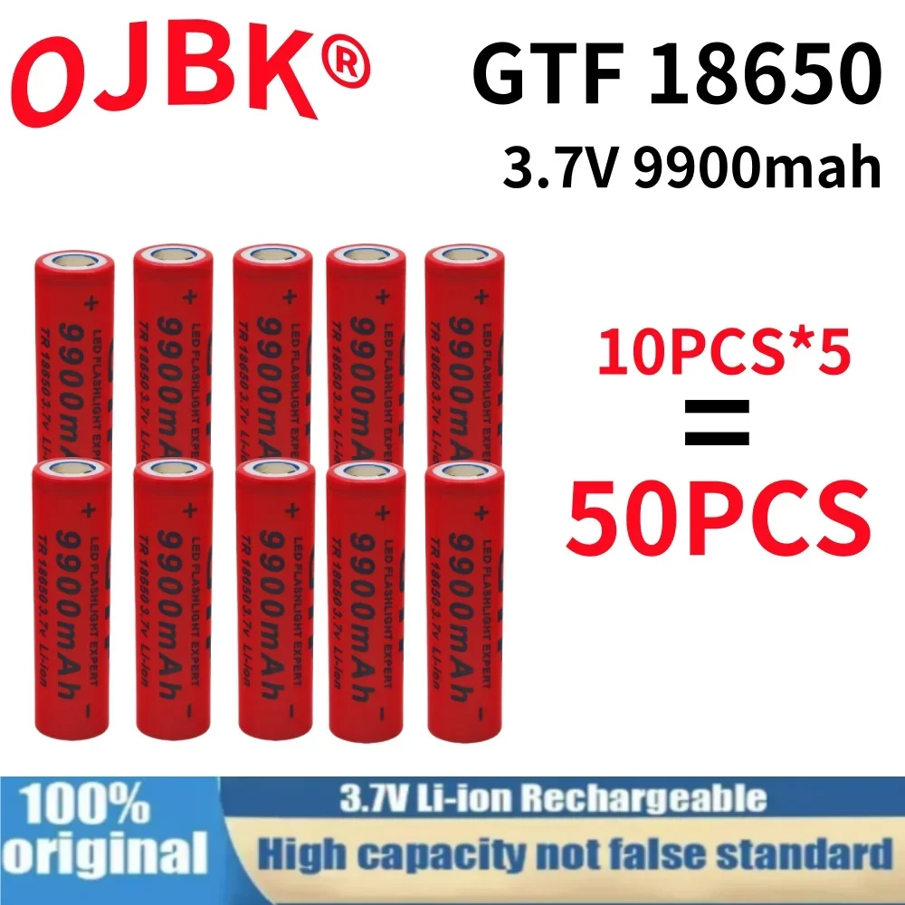 Rechargeable lithium-ion battery for LED flashlight, 3.7V 18650 battery, 3.7V 9900mAh with USB charger included