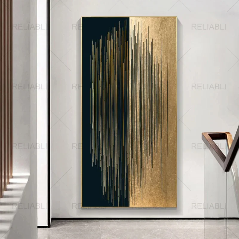 Modern Minimalist Abstract Black and Gold Lines Canvas Painting Wall Art for Home Decor  Unframed Gallery Picture Print Poster