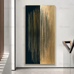 Modern Minimalist Abstract Black and Gold Lines Canvas Painting Wall Art for Home Decor Unframed Gallery Picture Print Poster