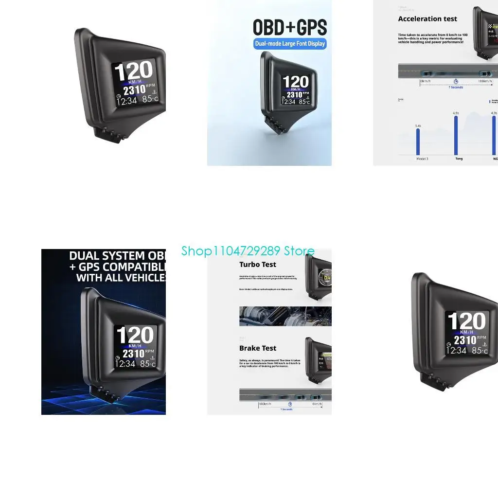 D8KE Car Dashboard Display Monitor with OBD2 Digital Data Readout for Road Travel