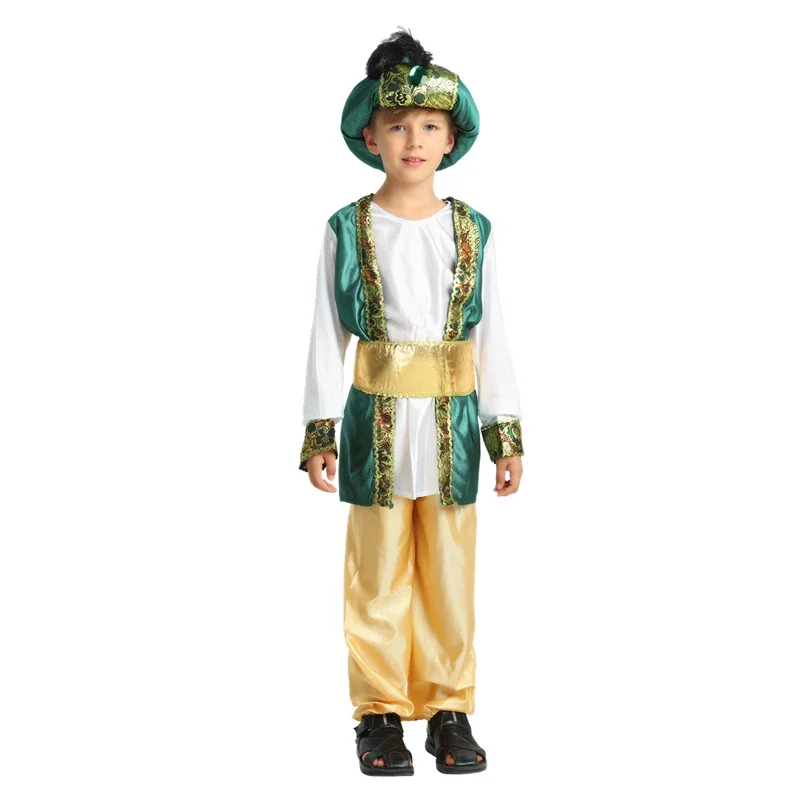 Kinderen Kinderen Halloween Feest Aladdin Kostuums Aladdin Lamp Genie Kostuum Adam Prins Fantasia Arab Kleding Kind Jongen Carnaval