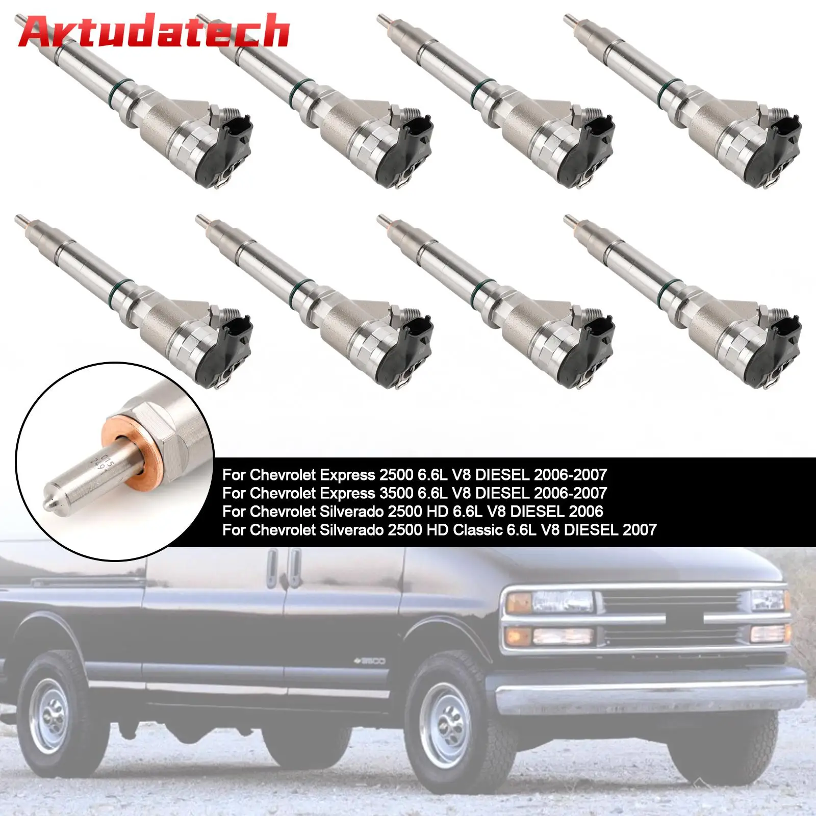 

Artudatech, 8 шт., топливный инжектор 0445120042, подходит для Chevy, подходит для GMC Duramax Hummer 6.6L 2006-2007